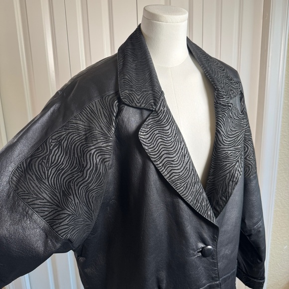 Fitz Wright 80s Vintage Oversized Leather Jacket With Retro Zebra Lapels Large - Picture 2 of 9